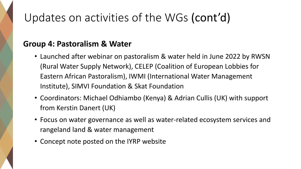 updates on activities of the wgs cont d 1