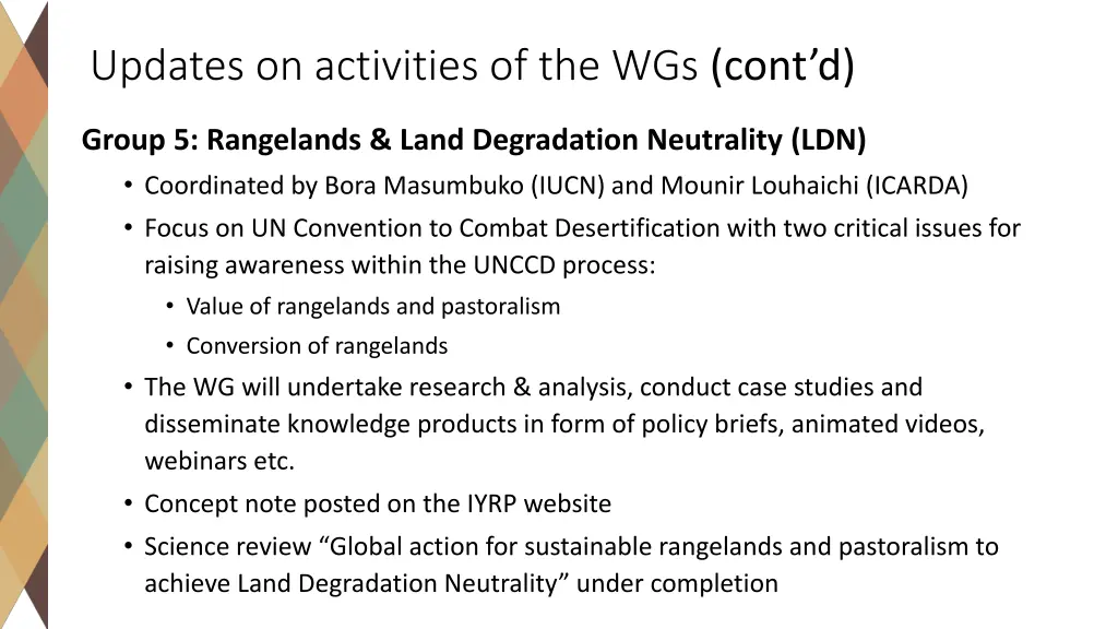 updates on activities of the wgs cont d 2