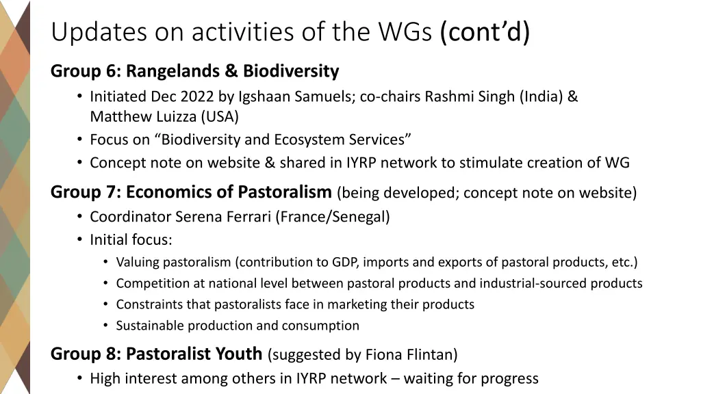 updates on activities of the wgs cont d 3