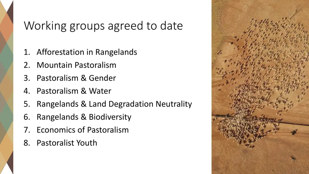 working groups agreed to date