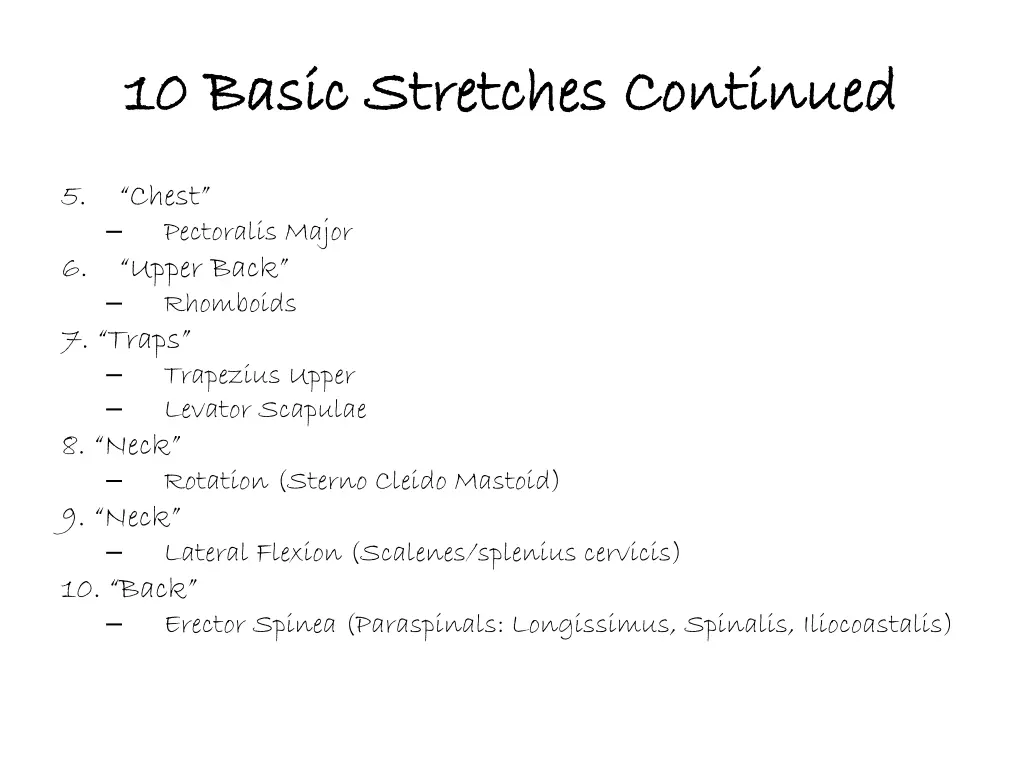 10 basic stretches continued 10 basic stretches 1