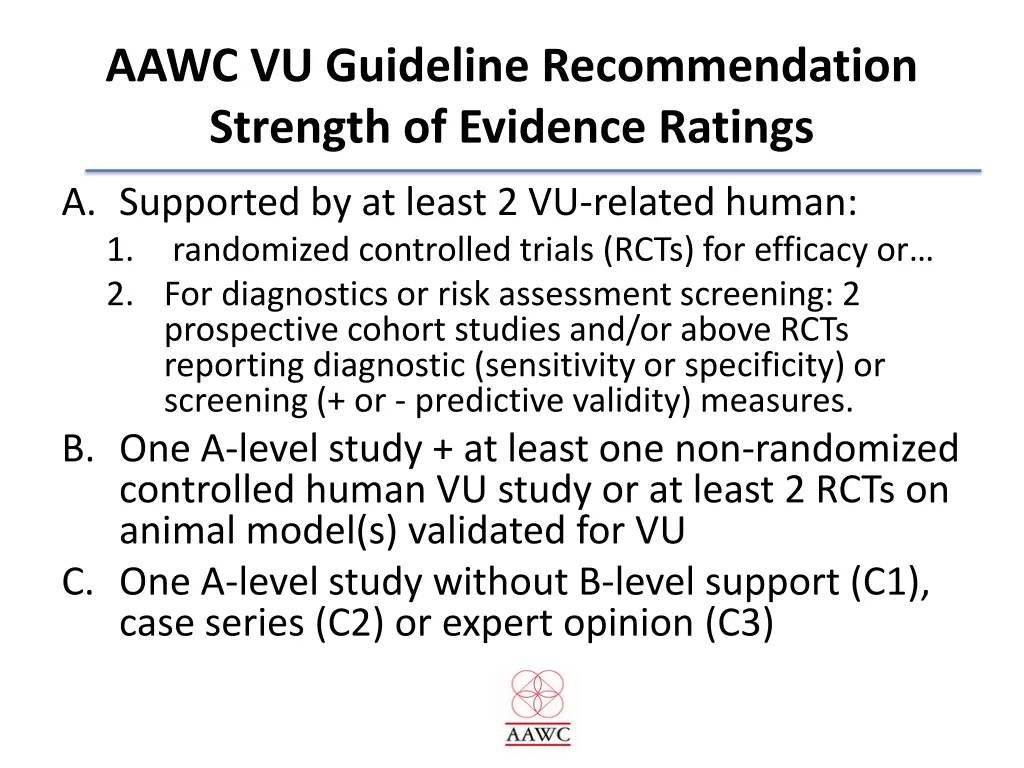 aawc vu guideline recommendation strength