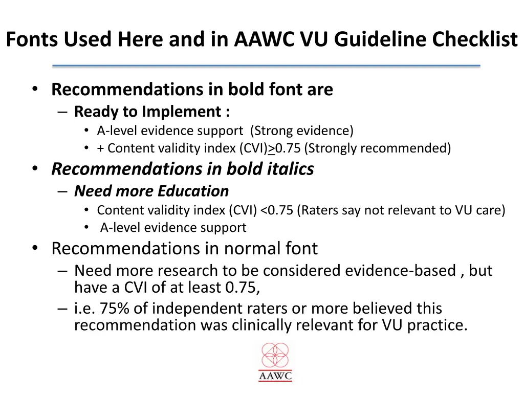 fonts used here and in aawc vu guideline checklist