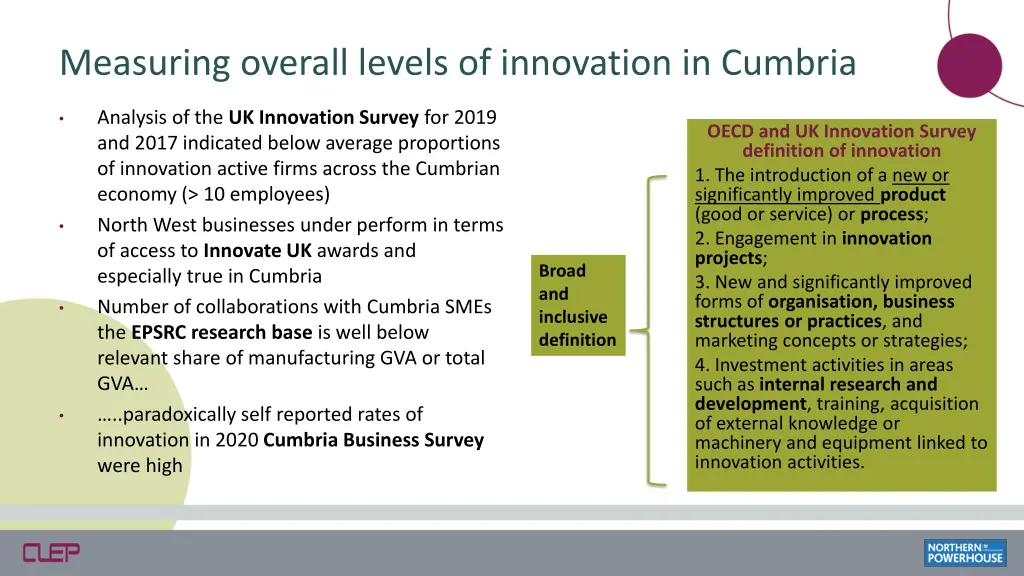 measuring overall levels of innovation in cumbria