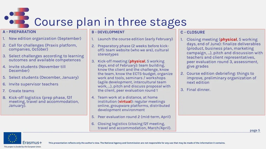 course plan in three stages a preparation