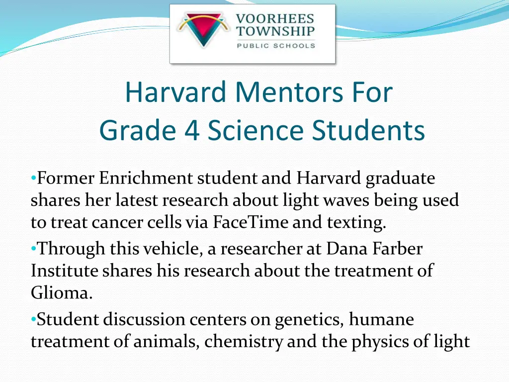 harvard mentors for grade 4 science students