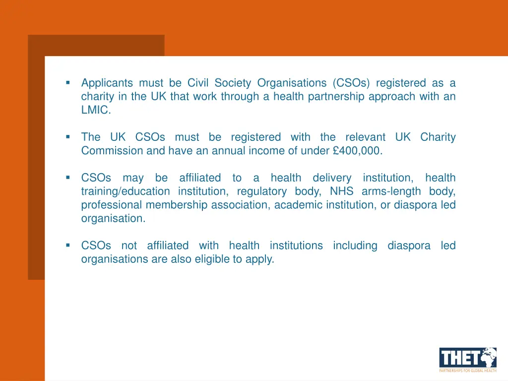 applicants must be civil society organisations