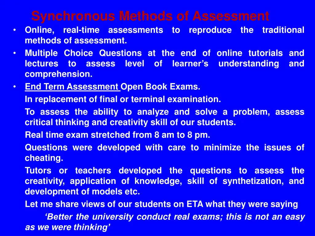 synchronous methods of assessment online real