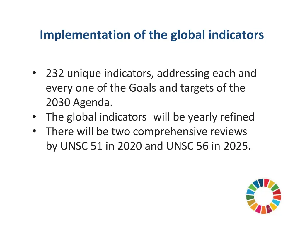 implementation of the global indicators