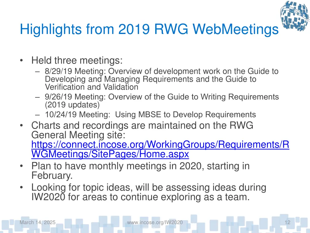 highlights from 2019 rwg webmeetings