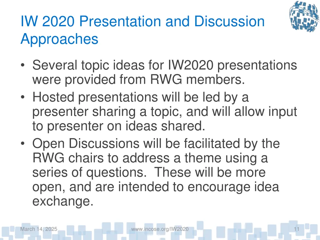 iw 2020 presentation and discussion approaches