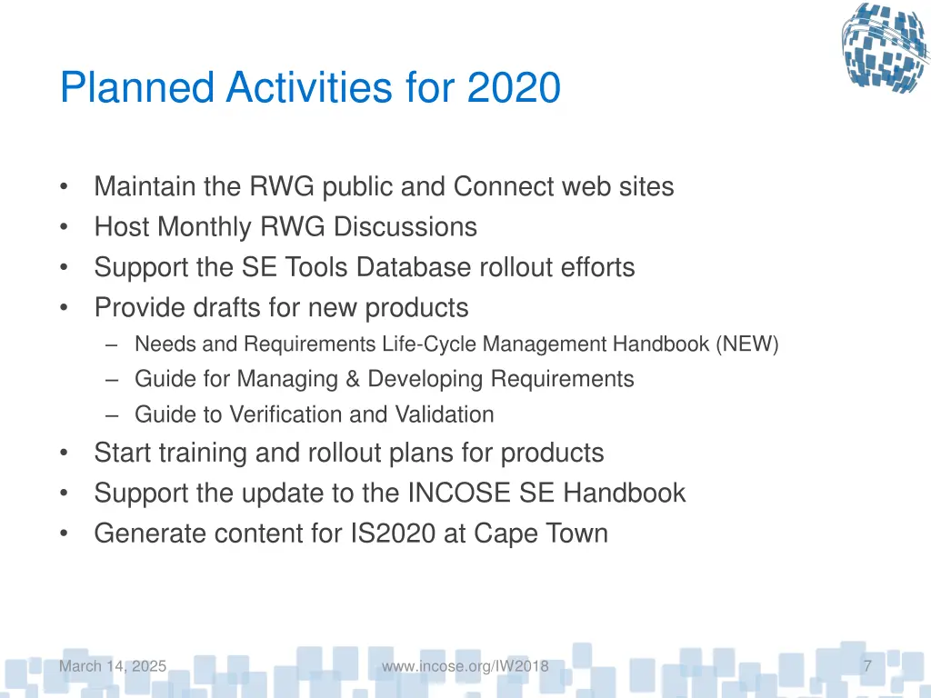 planned activities for 2020