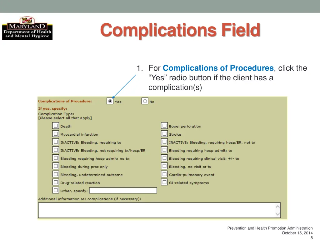 complications field