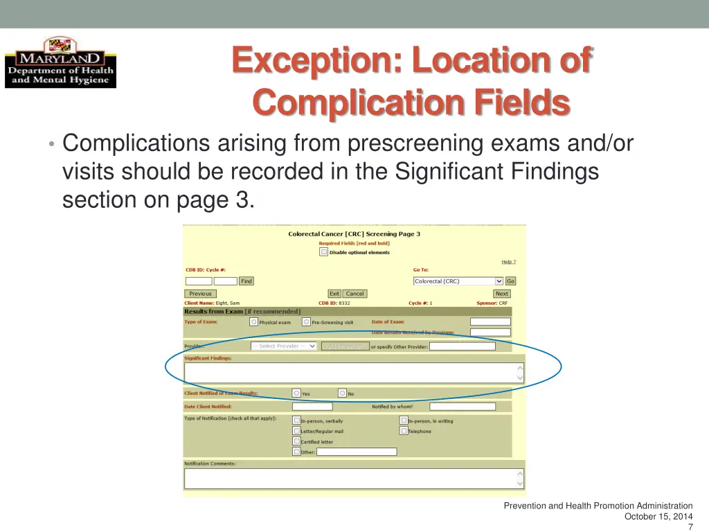 exception location of complication fields
