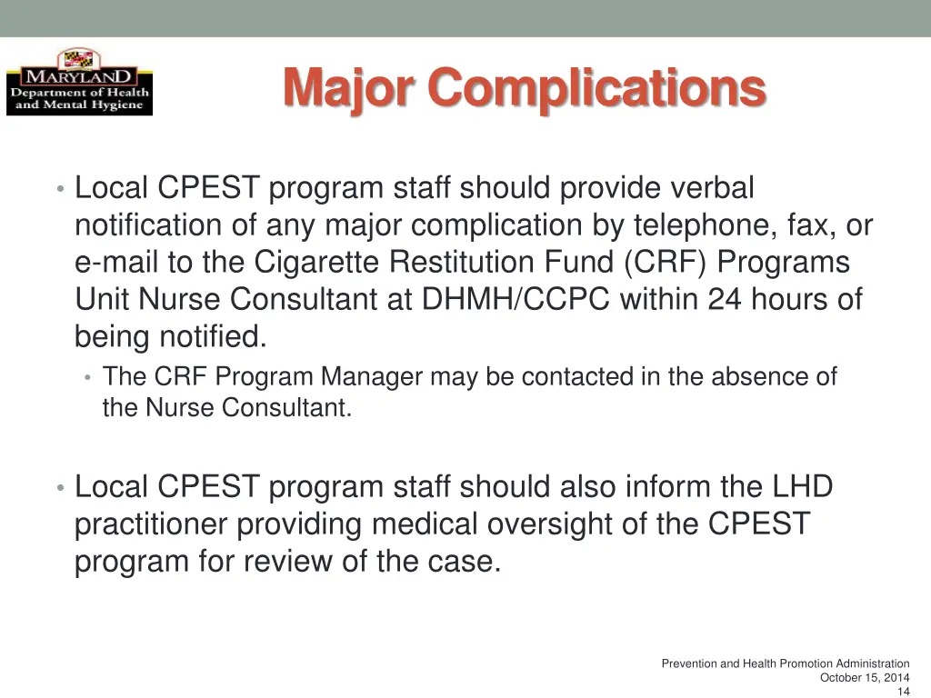major complications 1