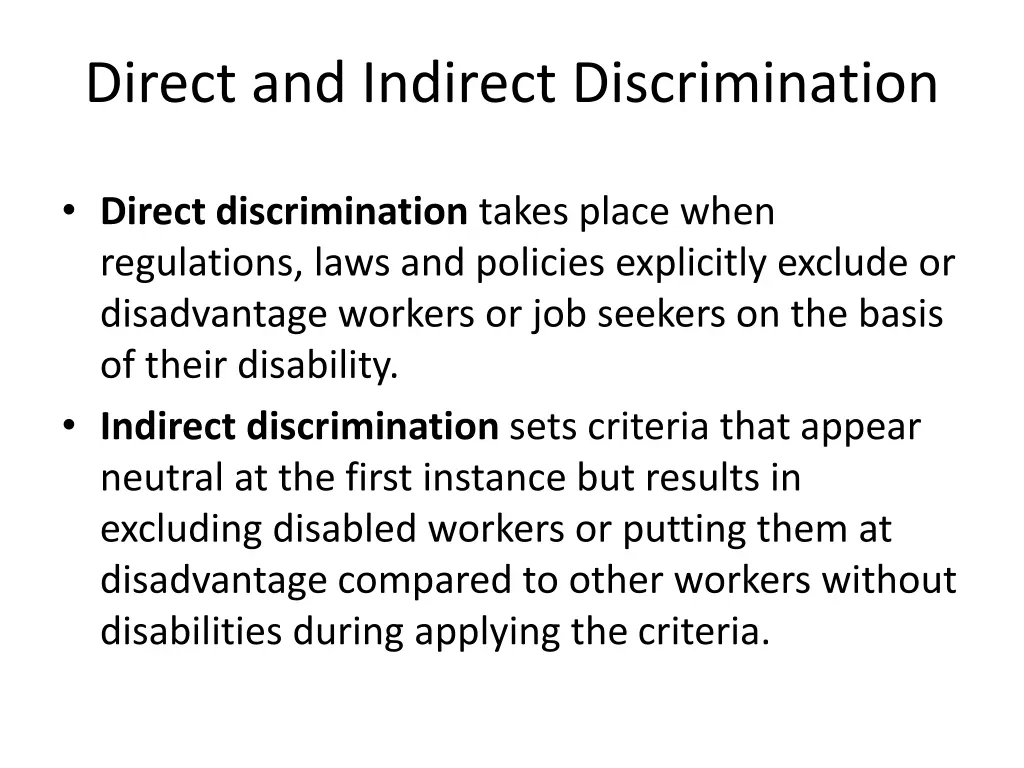 direct and indirect discrimination