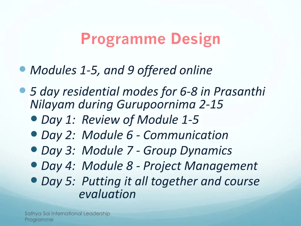 programme design