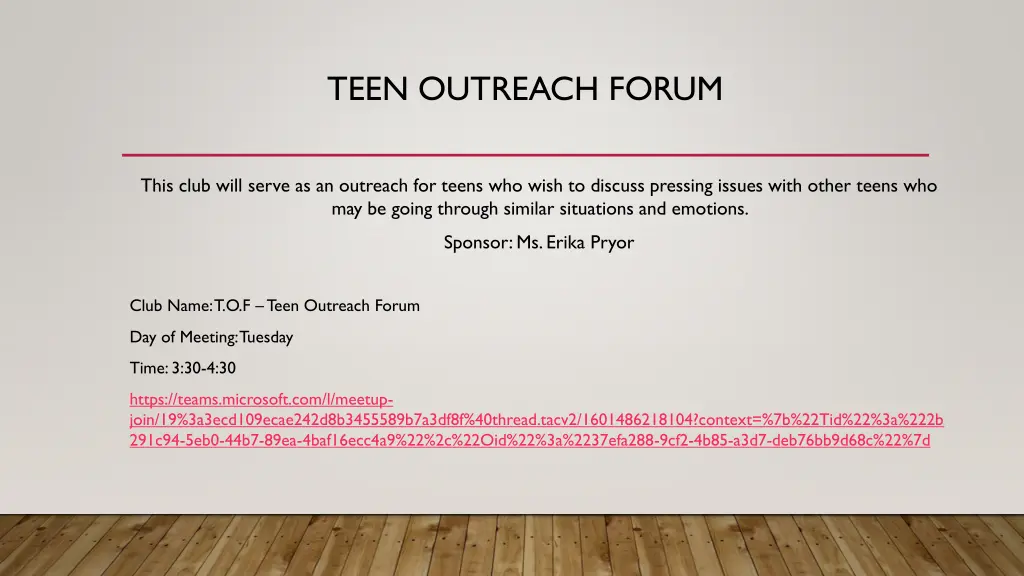 teen outreach forum