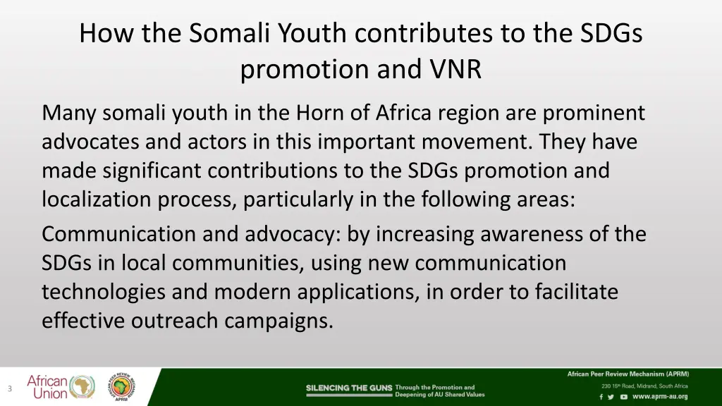 how the somali youth contributes to the sdgs 1