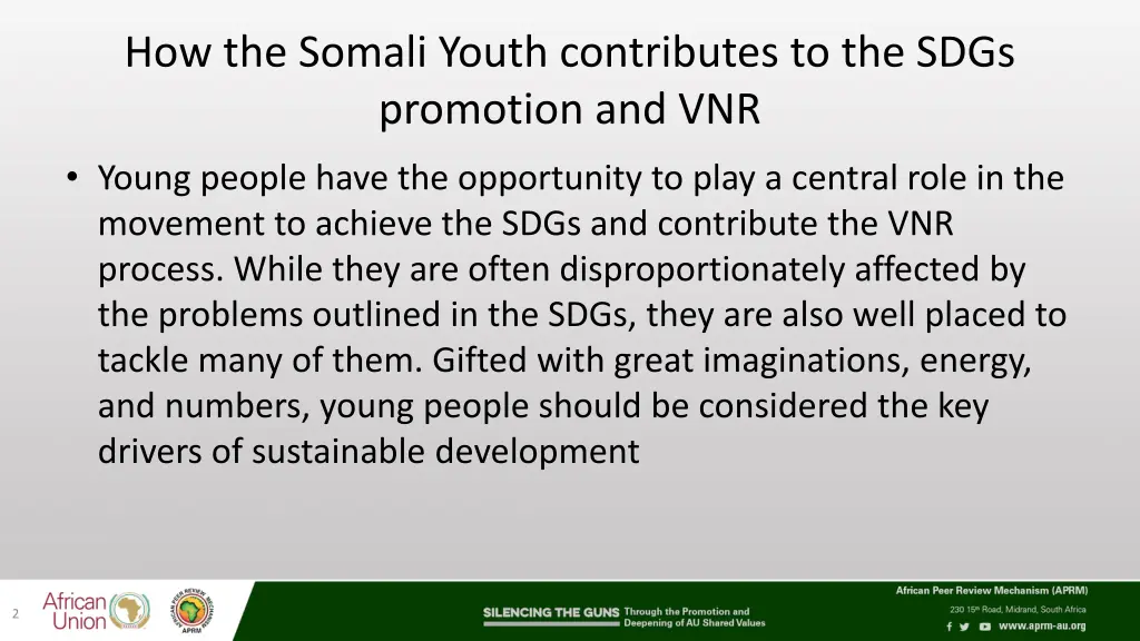 how the somali youth contributes to the sdgs