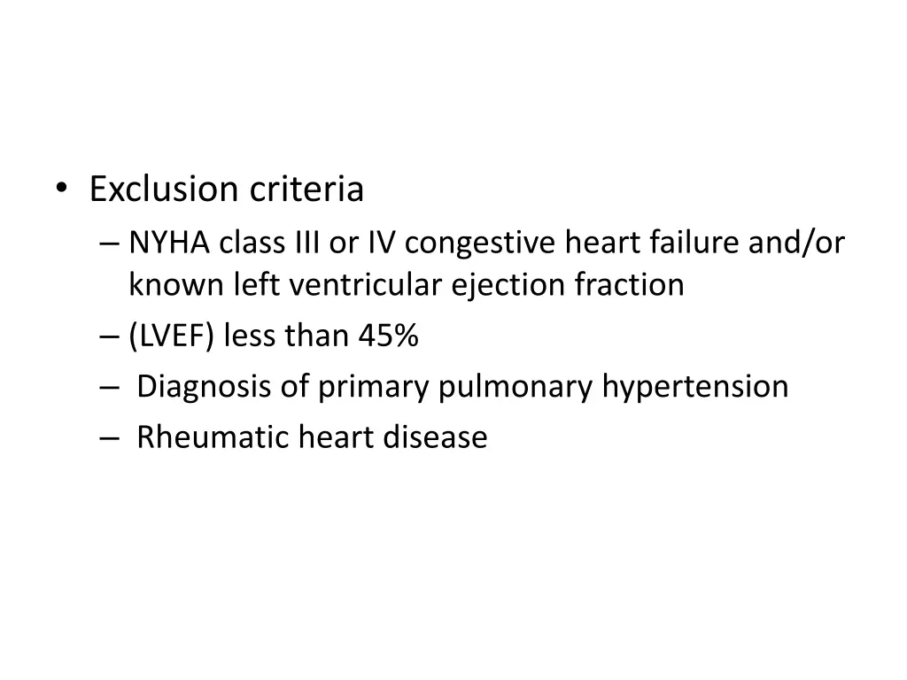 exclusion criteria nyha class