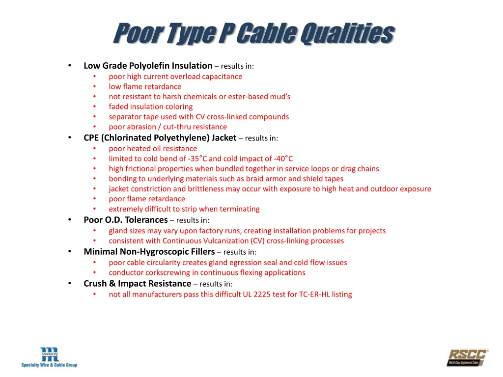 poor type p cable qualities