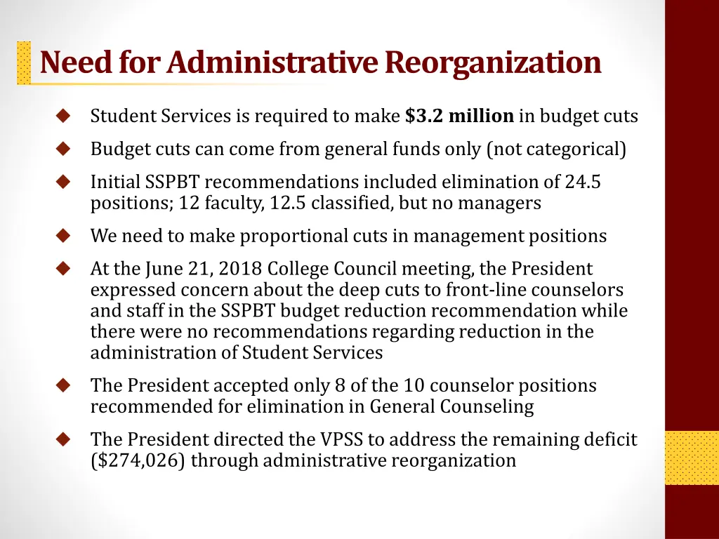 need for administrative reorganization