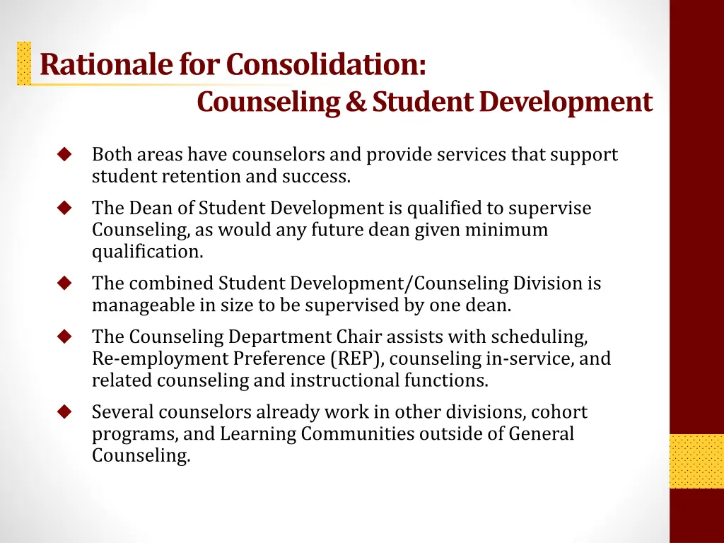 rationale for consolidation counseling student
