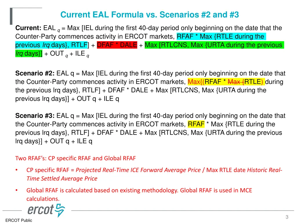current eal formula vs scenarios 2 and 3