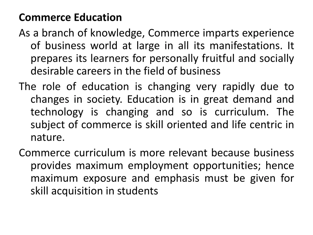 commerce education as a branch of knowledge