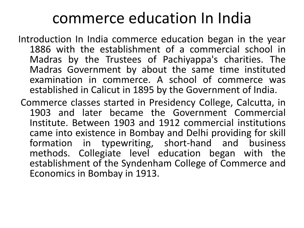 commerce education in india