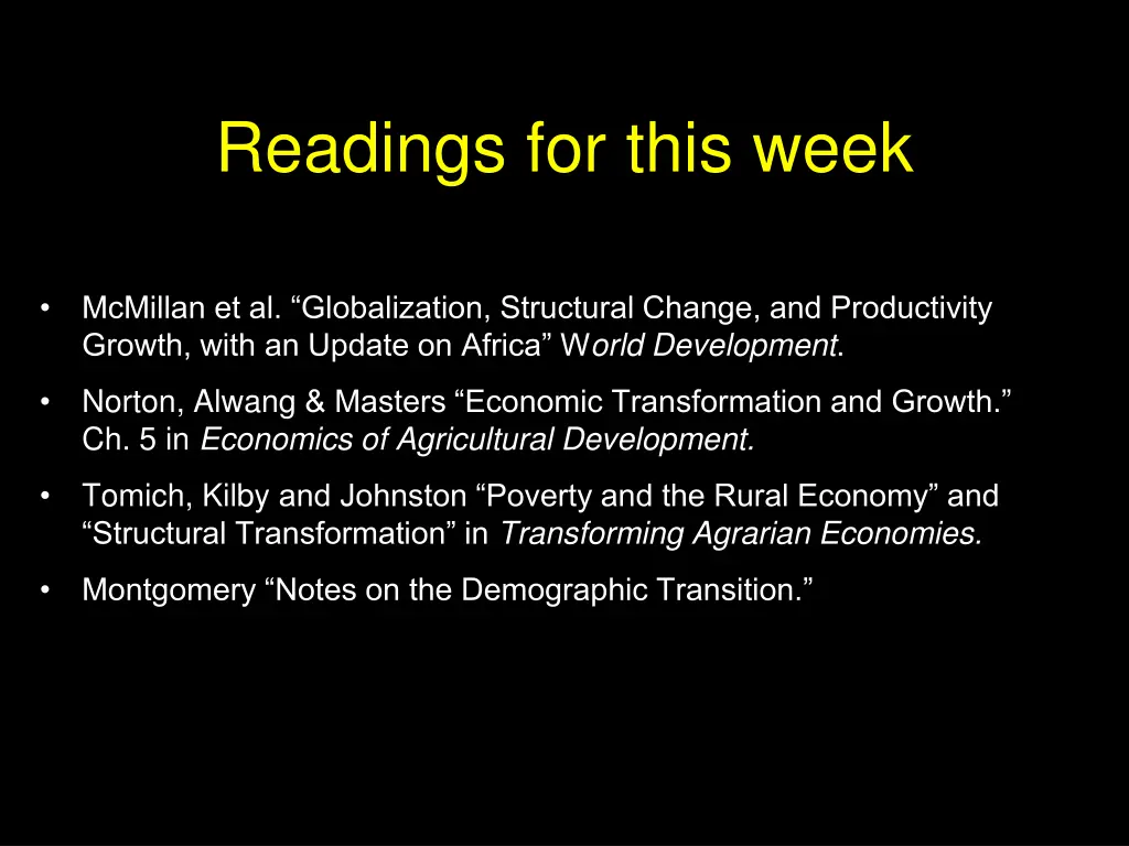 readings for this week
