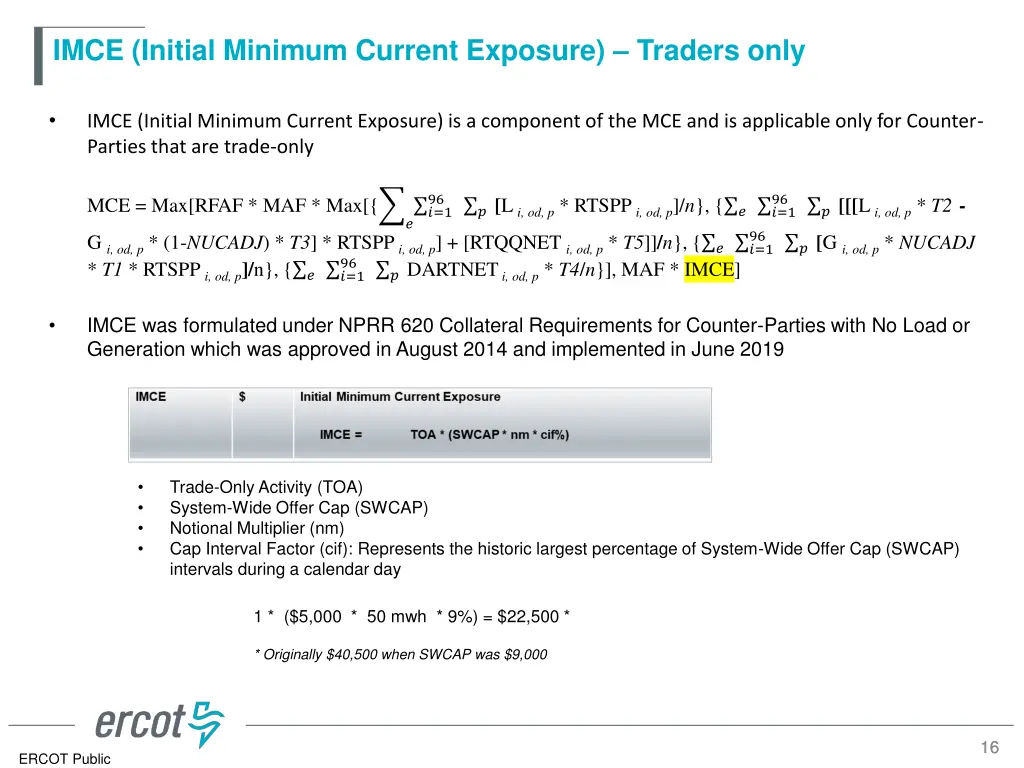 imce initial minimum current exposure traders only