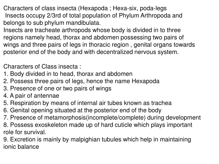 characters of class insecta hexapoda hexa