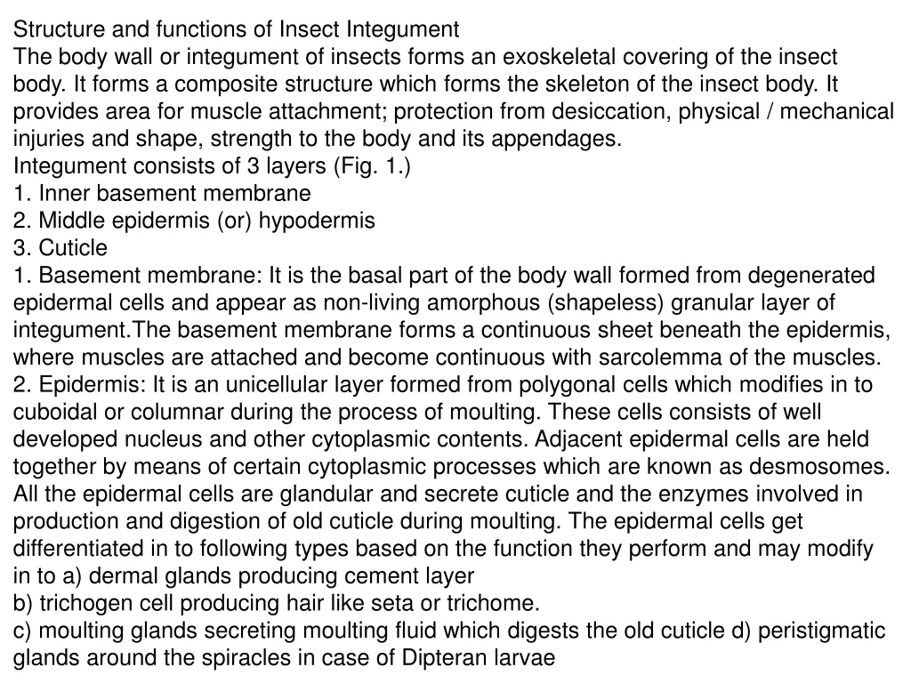 structure and functions of insect integument
