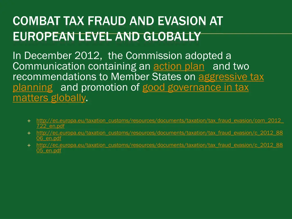 combat tax fraud and evasion at european level