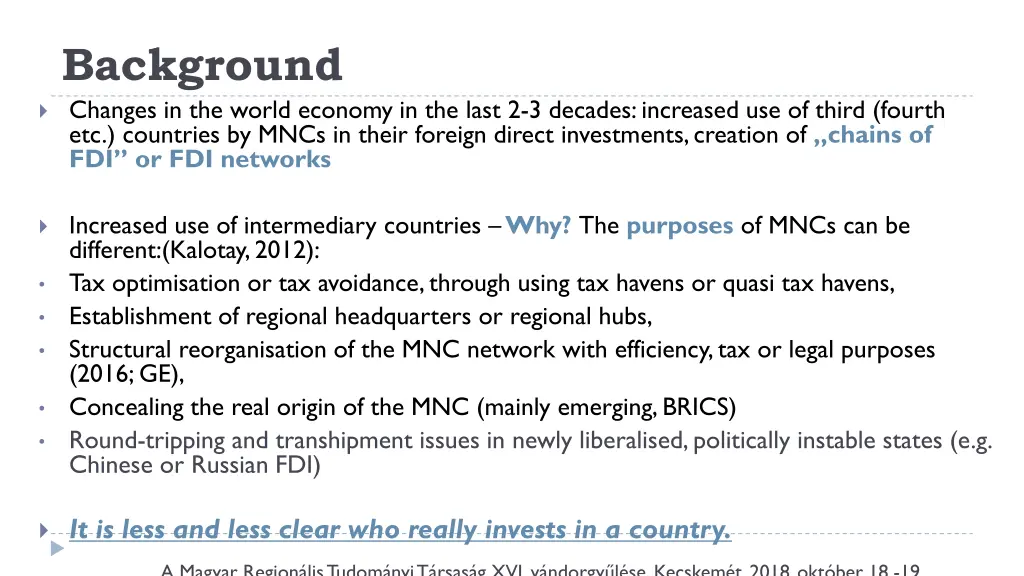background changes in the world economy