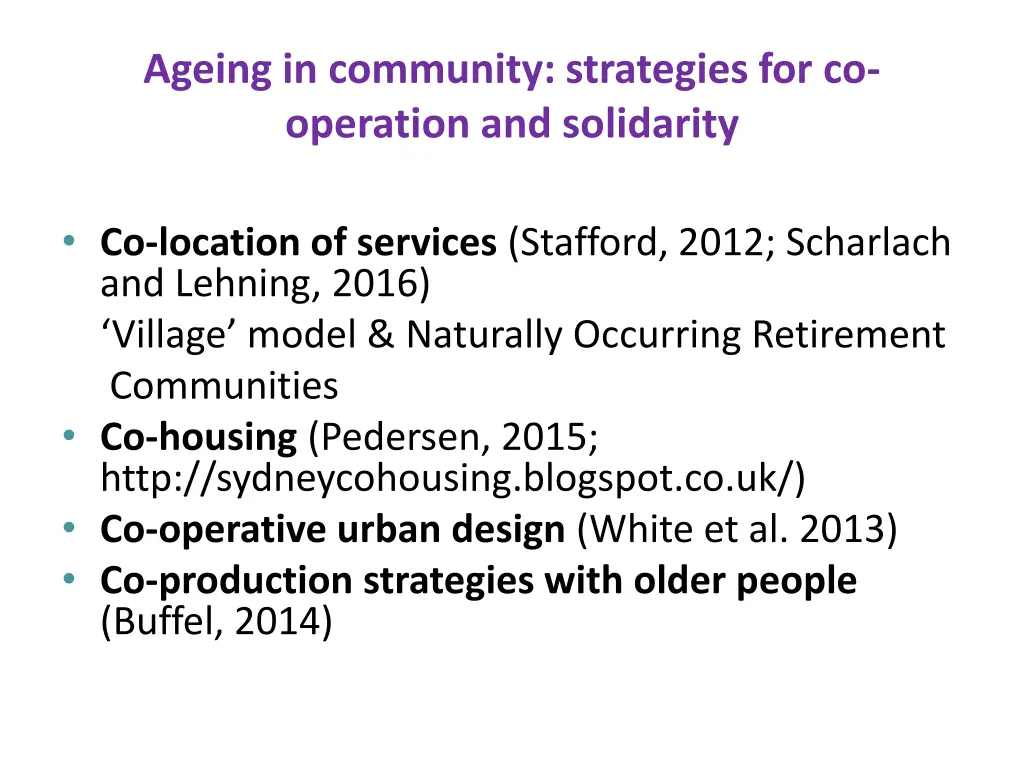 ageing in community strategies for co operation