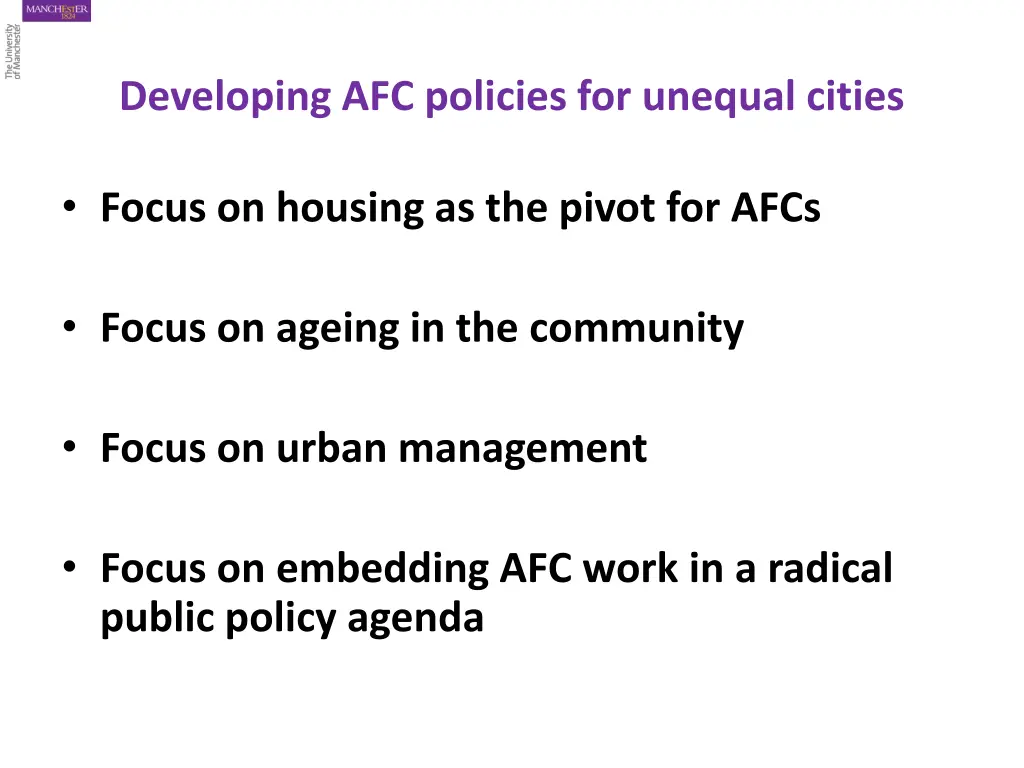developing afc policies for unequal cities