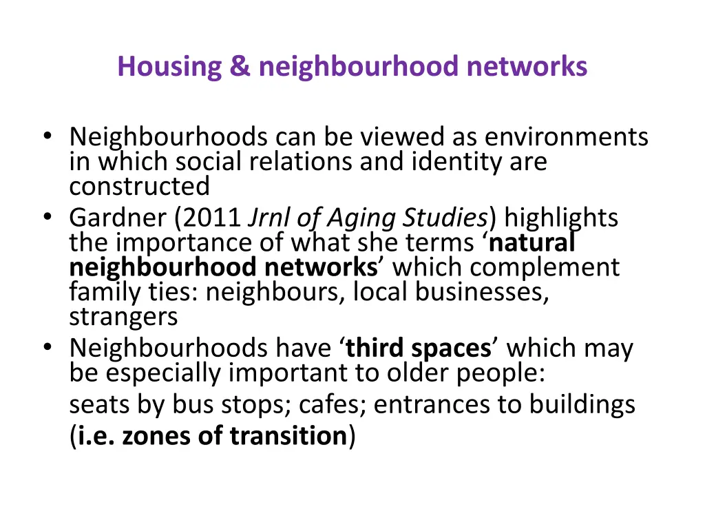 housing neighbourhood networks