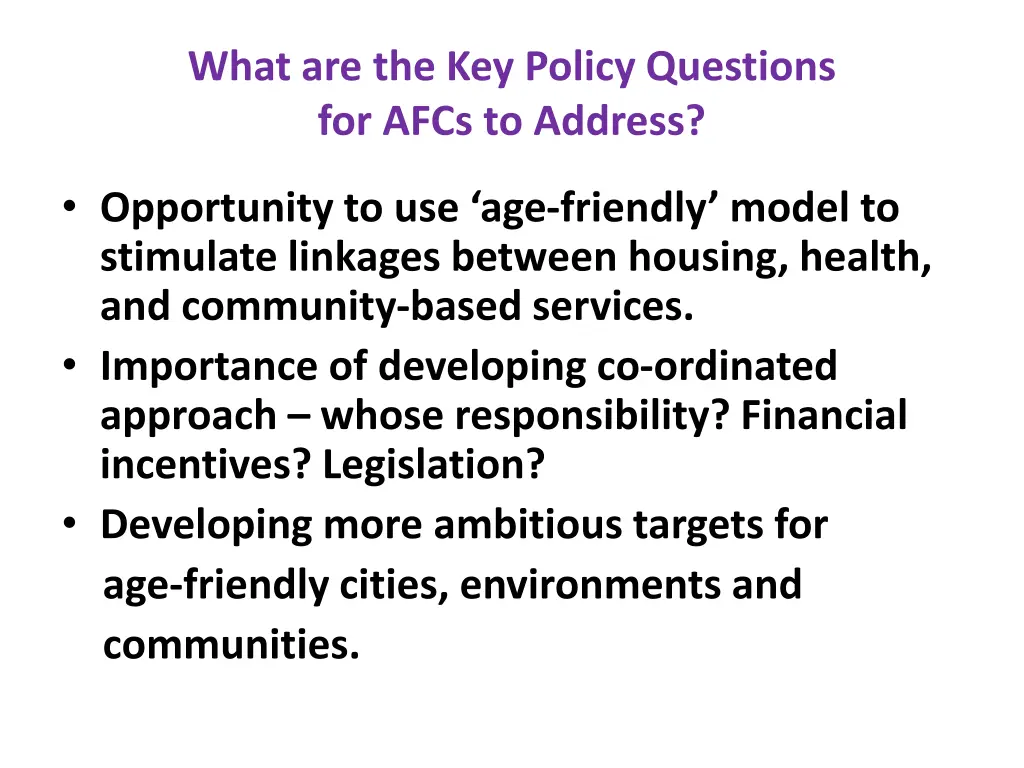 what are the key policy questions for afcs 1