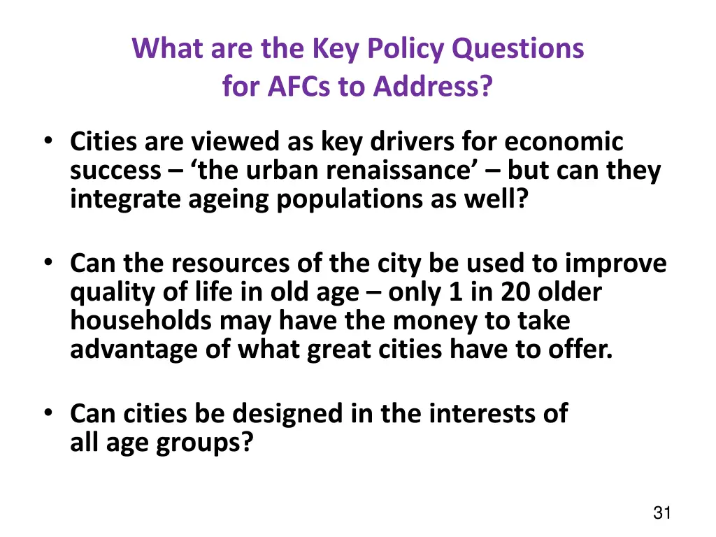 what are the key policy questions for afcs