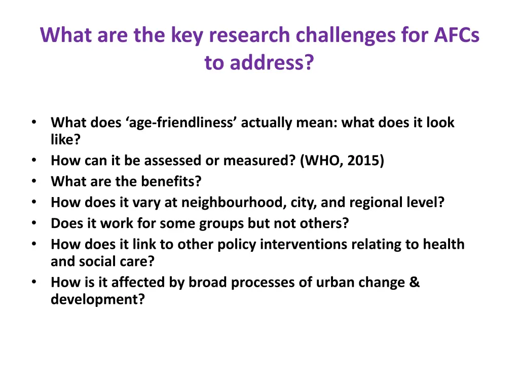 what are the key research challenges for afcs