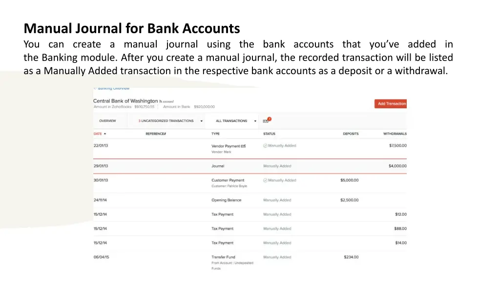 manual journal for bank accounts you can create