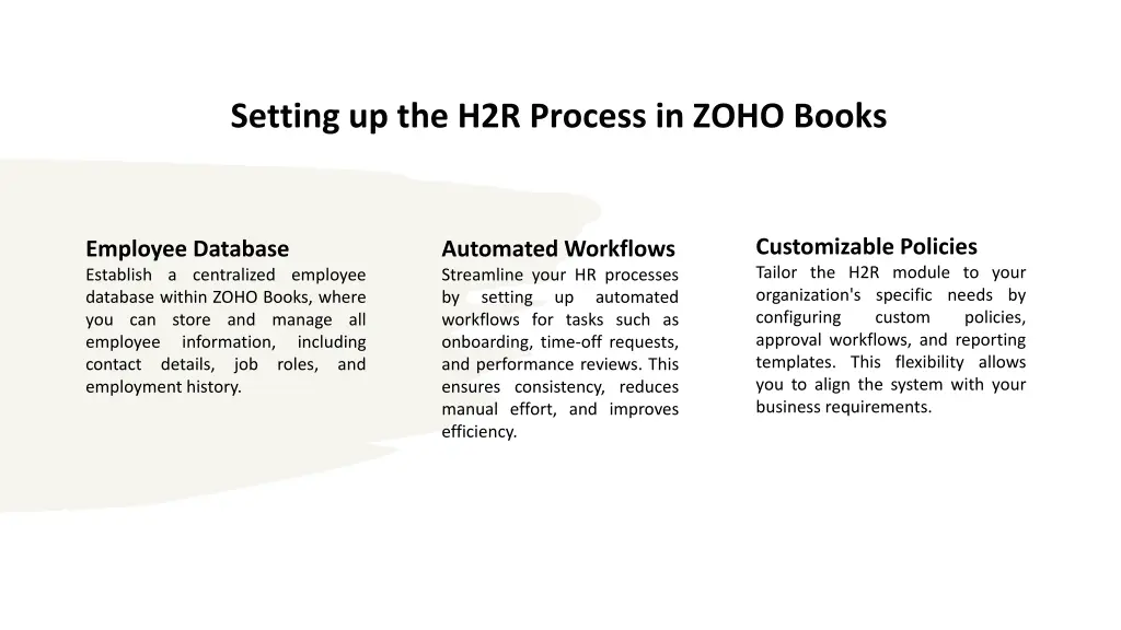 setting up the h2r process in zoho books
