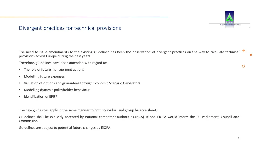 divergent practices for technical provisions