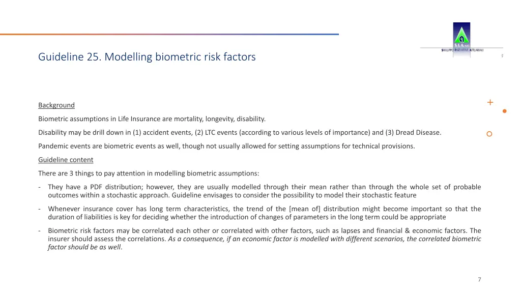 guideline 25 modelling biometric risk factors