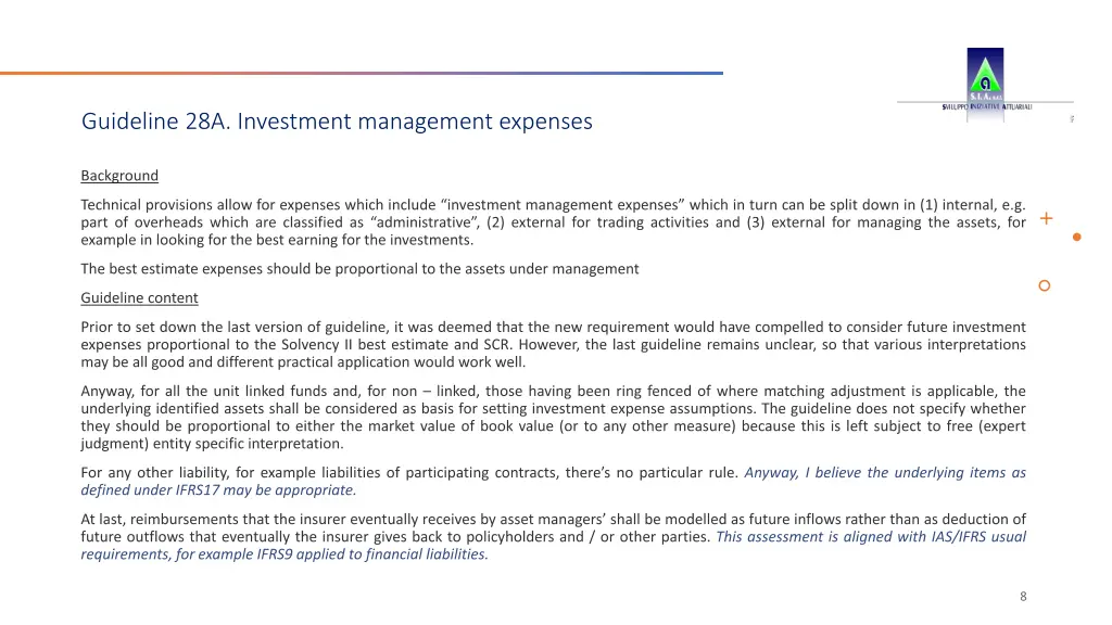 guideline 28a investment management expenses