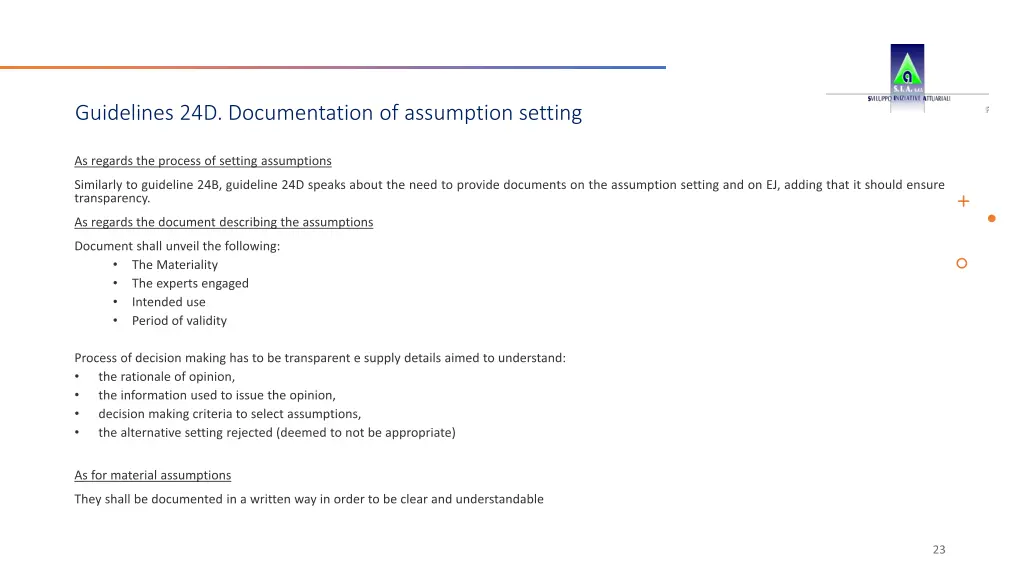 guidelines 24d documentation of assumption setting