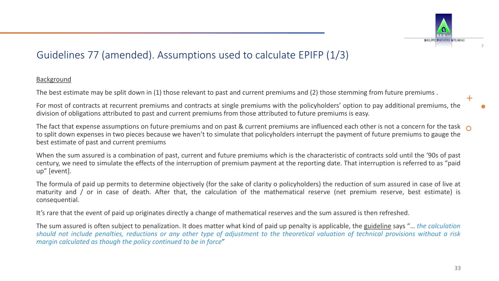 guidelines 77 amended assumptions used